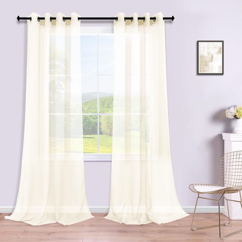 KOUFALL Sheer Curtains 108 Inches Long for Large Windows Set 2 Panels Grommet Drapes Linen Look Semi Transparent Extra Long Curtains for High Ceilings Living Room Backdrop Wedding Ivory Off White 9FT 9 Feet - Image 1